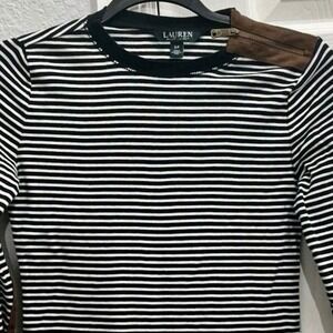 Lauren Ralph‎ Lauren Striped Long Sleeve Top Shoulder Detail Size Small